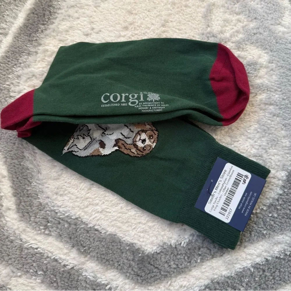 Corgi Cavalier King Charles Olive Green Burnt Umber Socks NWT